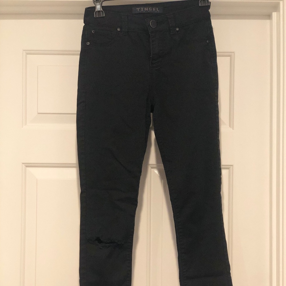 Tinsel High Waist Knee Slit Black Skinny Jeans